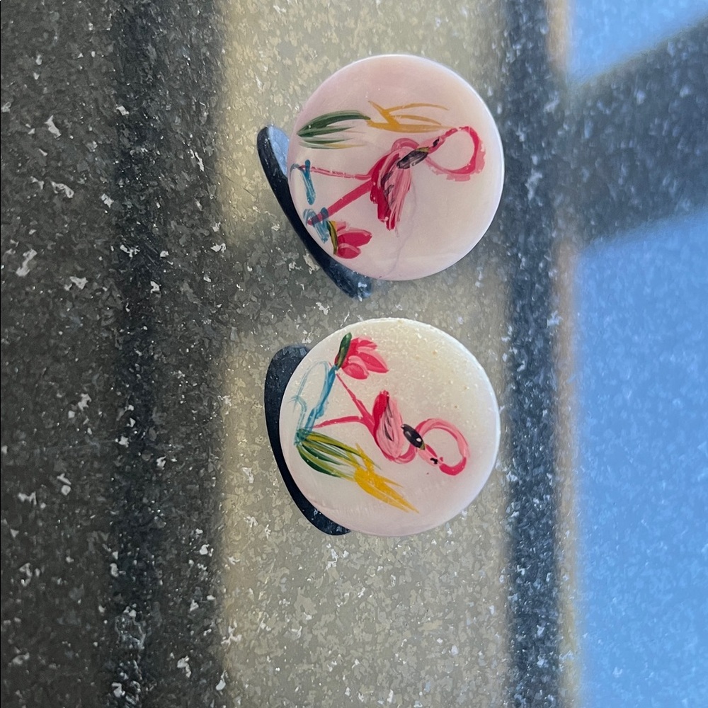 Vintage Pink Flamingo Round clip on screw back earrings